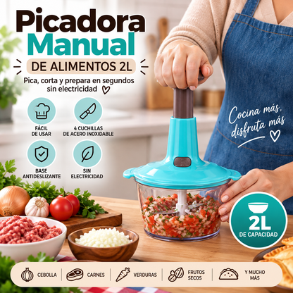 Picadora Manual de Alimentos 2L - Pica y prepara en segundos